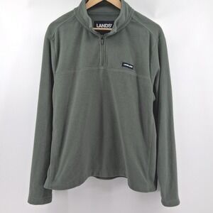 Lands End Mens Fleece Quarter Zip‎ Pullover Sweater Olive Green Comfy Casual L